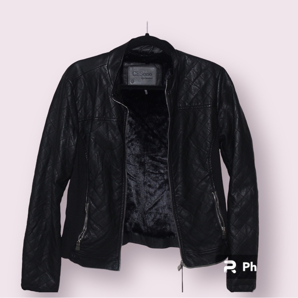 Cisono vegan leather jacket brand new faux fur blk size M
